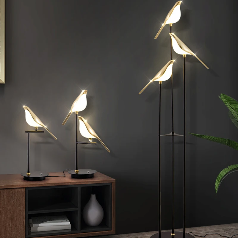 Floor Lamp Arched - Magpie Bird-Standing LED Light, Lâmpada de